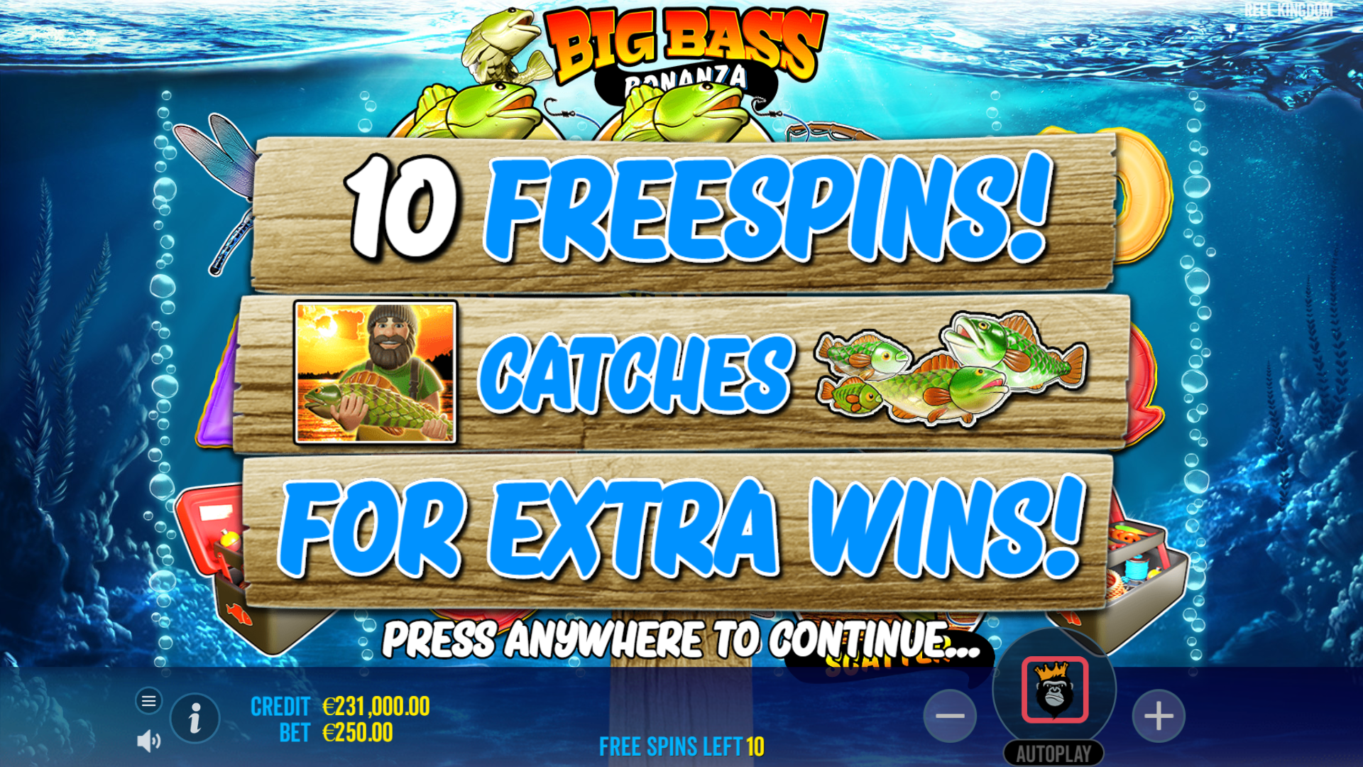Big Bass Bonanza basisspel met 5 rollen 3 rijen en 10 winlijnen