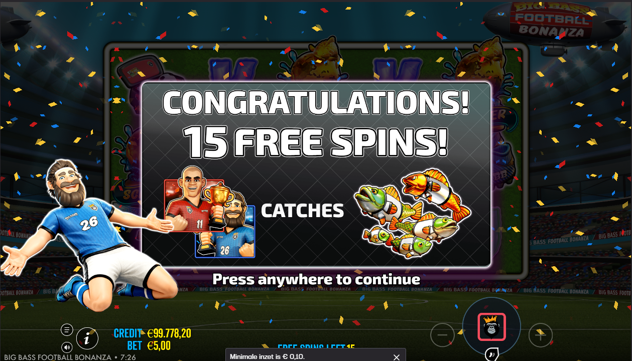 Big Bass Football Bonanza 15 free spins bonus feature van Pragmatic Play