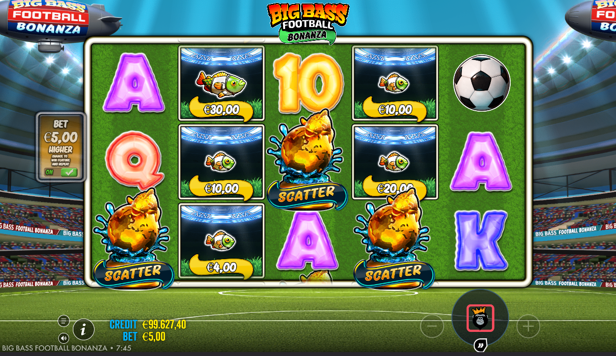 Big Bass Football Bonanza 3 scatter free spins trigger scherm van Pragmatic Play