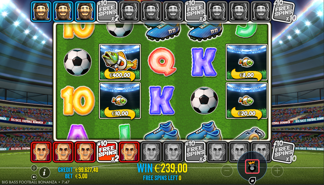 Big Bass Football Bonanza free games modus met collector wilds en geldsymbolen