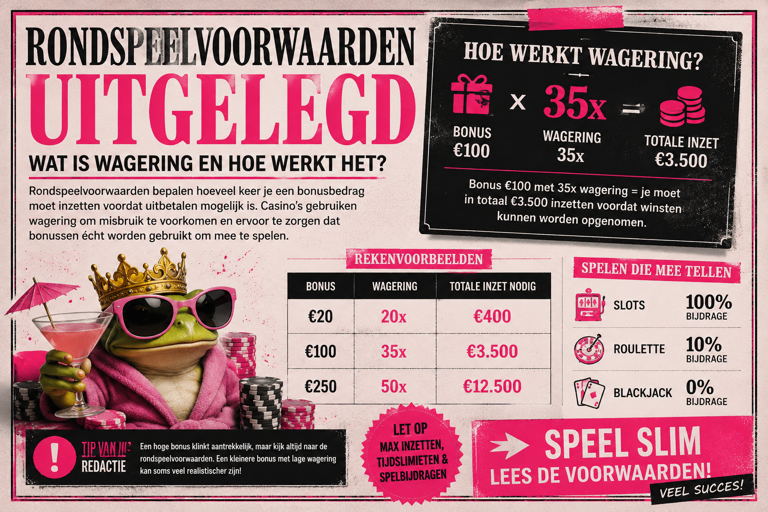 Voorbeeld van wagering en rondspeelvoorwaarden bij een casino bonus