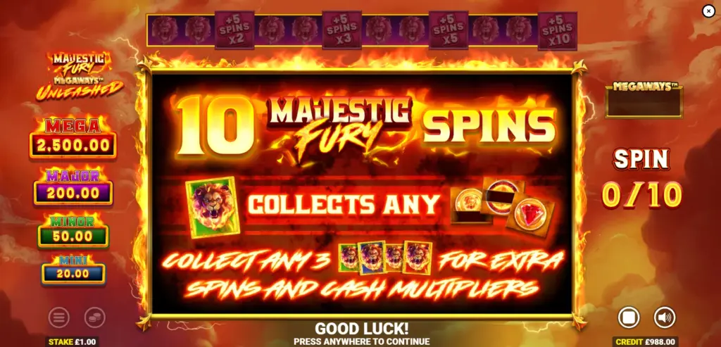 Majestic Fury Megaways Unleashed Coin Blitz feature en collect pot