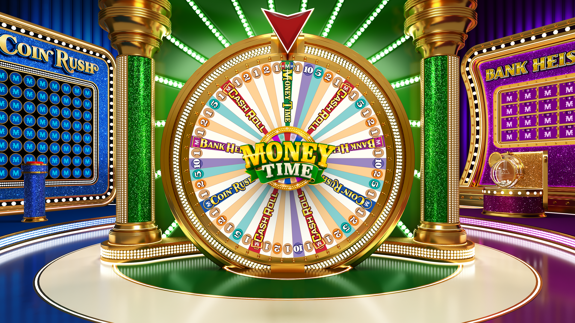 Money Time 54 segmenten wiel met 1 2 5 10 en vier bonusgames