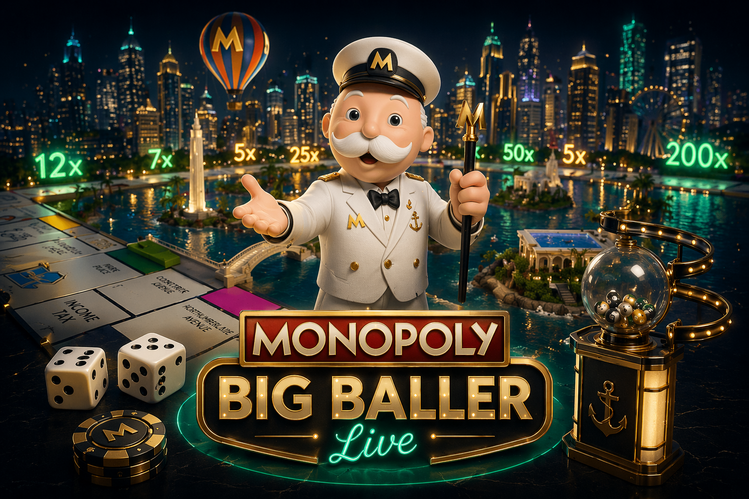 Monopoly Big Baller 3D Bonus Game met MR MONOPOLY op virtueel bord