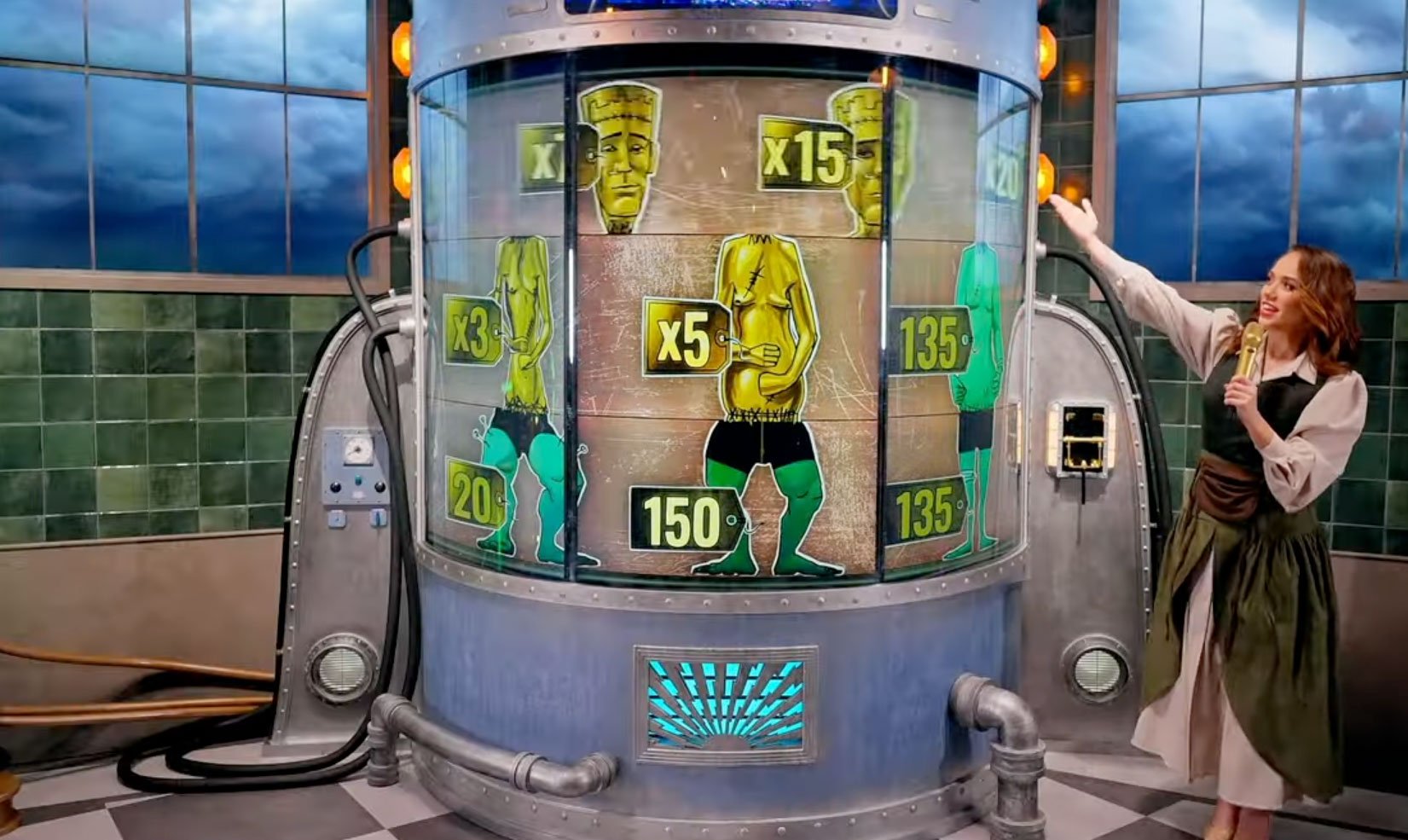 Lightning Storm Monster Mash bonusgame met Frankenstein laboratorium en multipliers tot 10000x