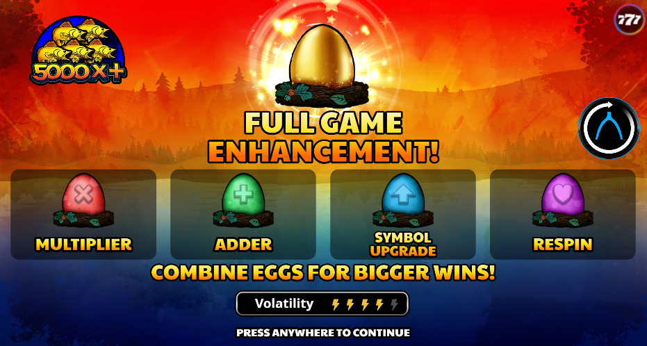 Kingfisher Wishbone egg modifiers met multiplier adder symbol upgrade en respin