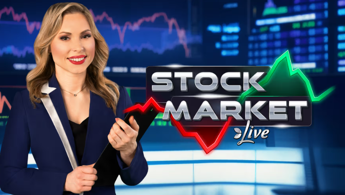 Stock Market Evolution Gaming review met virtuele koersgrafiek portfolio en Up Down voorspelling