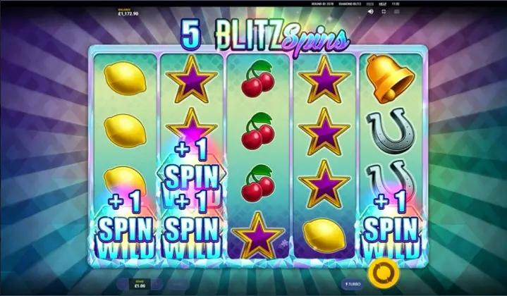 Diamond Blitz Blitz Mode met 5 Blitz Spins locked Falling Wilds en extra spins