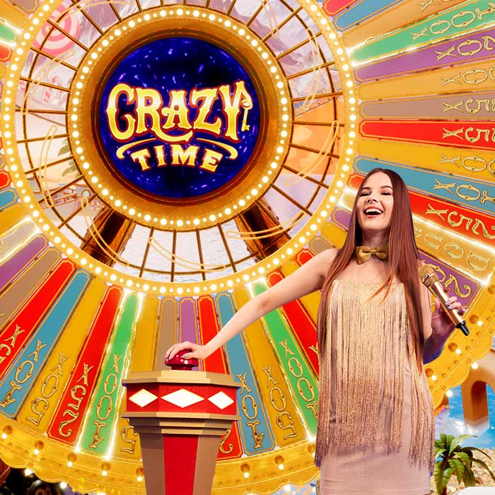 Crazy Time bonusgame met virtueel money wheel blauwe groene gele flappers en multipliers tot 20000x