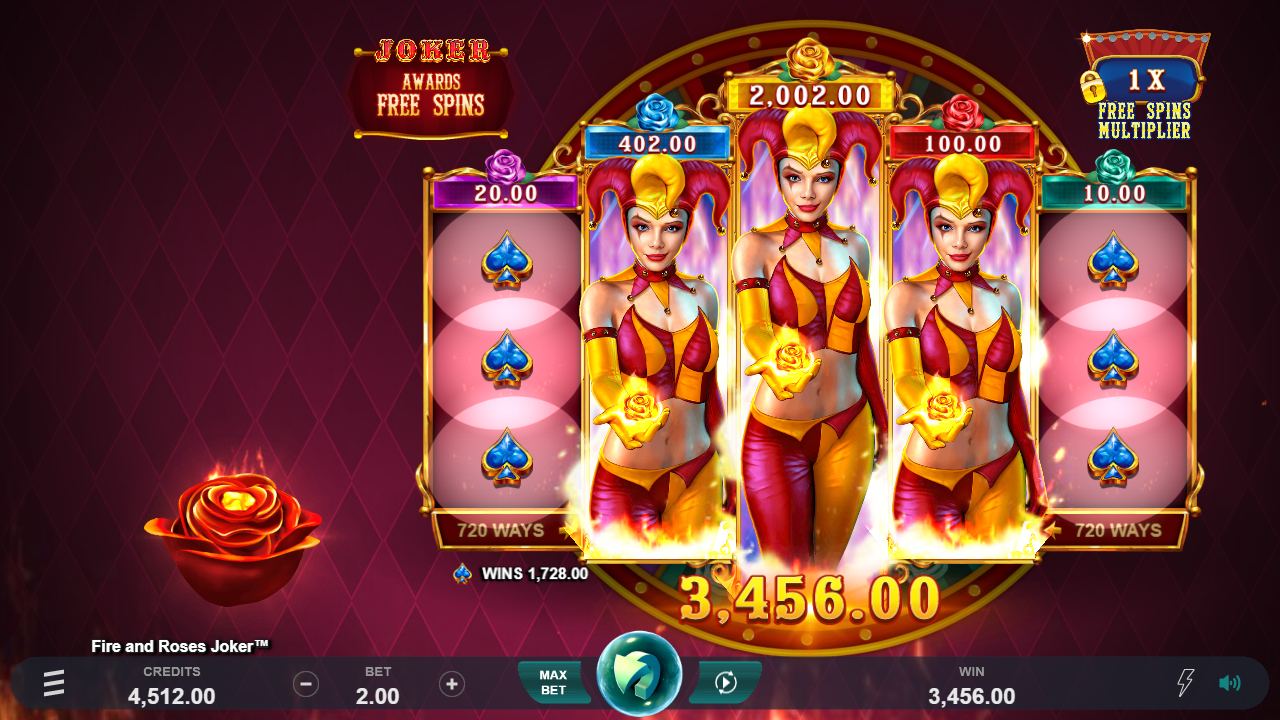 Fire and Roses Joker Stacked Wilds op reels 2 3 en 4