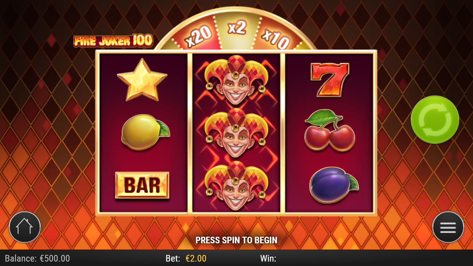 Fire Joker 100 retro fruit slot met vurige achtergrond sterren zevens en BAR symbolen