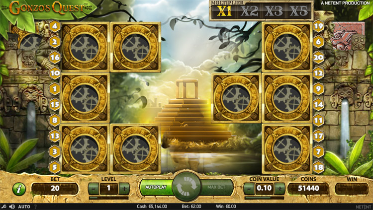 Gonzo's Quest Avalanche win multiplier tot 5x in base game en 15x in Free Fall Feature