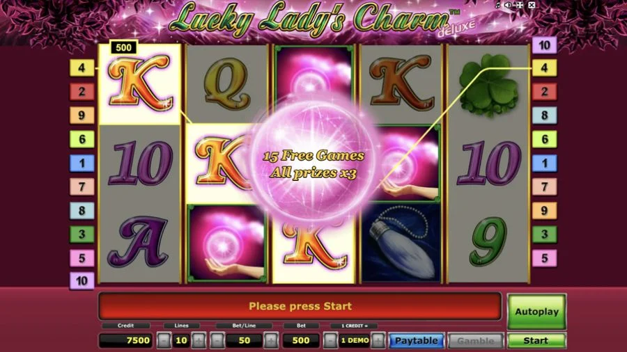Lucky Lady Charm Deluxe Wild symbool verdubbelt winsten