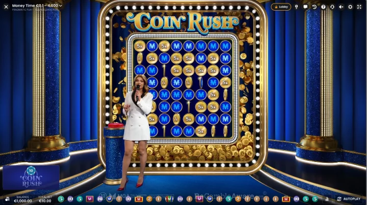 Money Time Coin Rush bonus met 8x8 grid munten en 5 bonus boosters