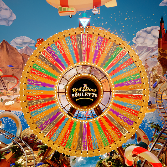 Red Door Roulette Bonus Round met Crazy Time wiel en rode deur
