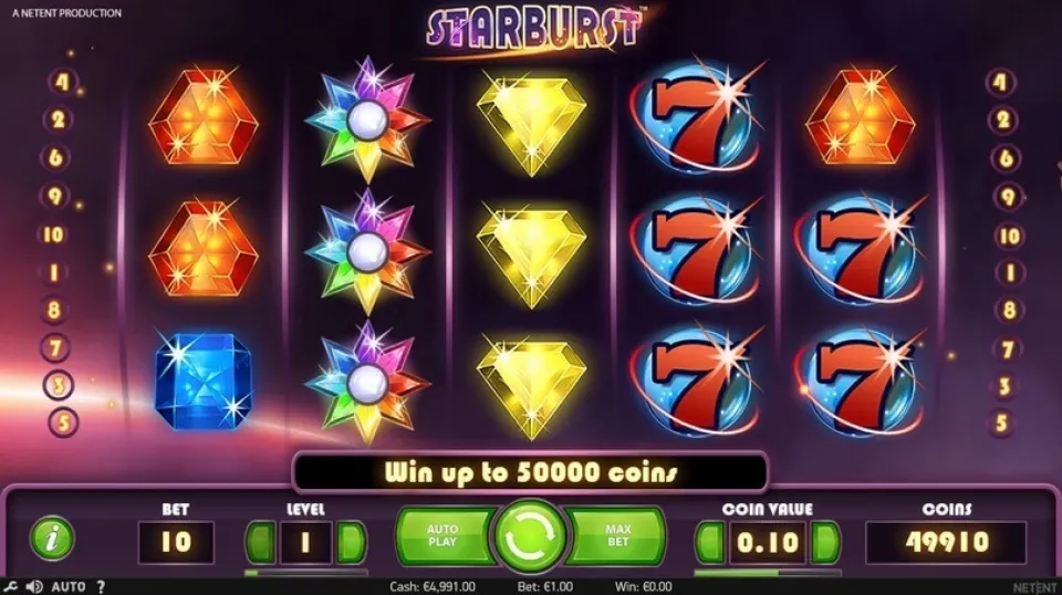 Starburst symbolen met kleurrijke edelstenen bars zevens en Starburst Wild