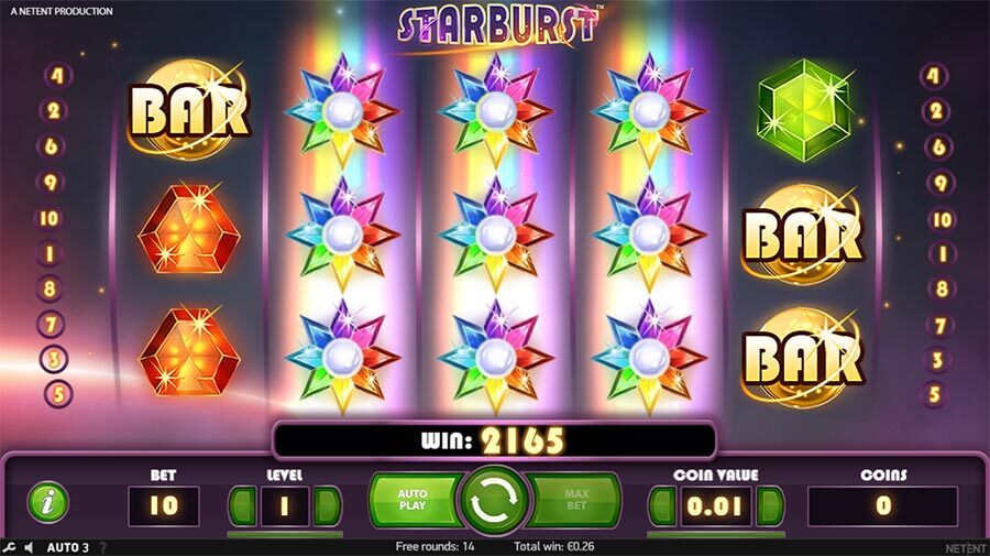 Starburst Respins met Expanding Wilds op rollen 2 3 en 4