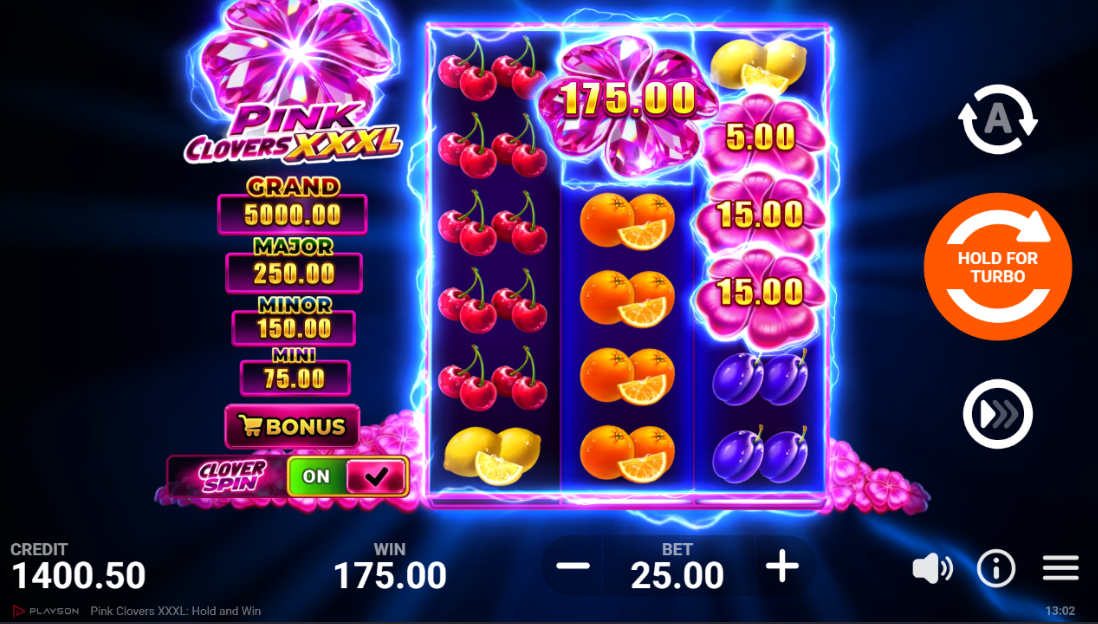 Pink Clovers XXXL Hold and Win Playson Clover Spins