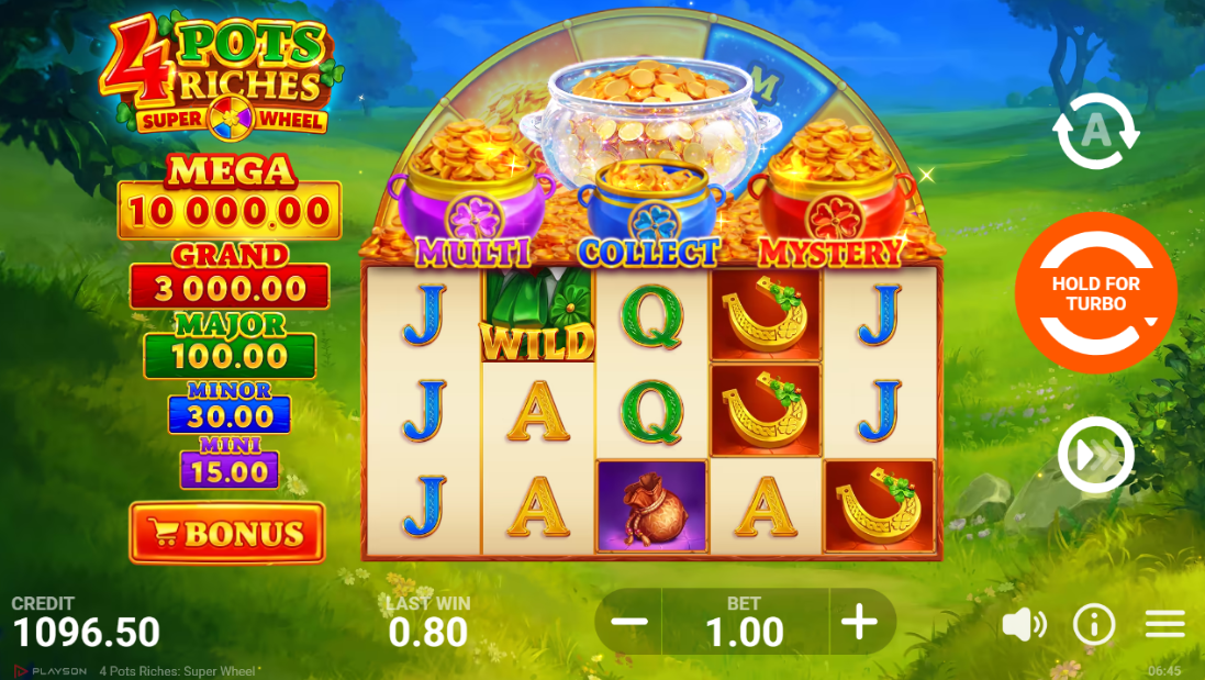 4 Pots Riches Super Wheel Playson review met bonusrad en klaver munten