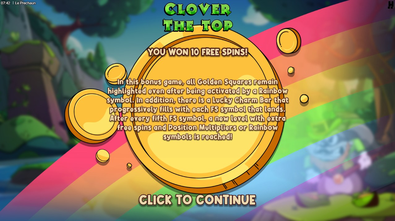 Clover the Top bonus met Golden Squares