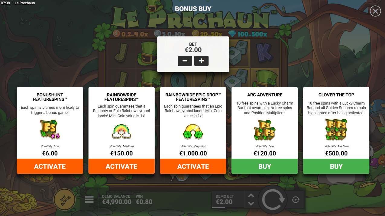 Le Prechaun Bonus Buy opties