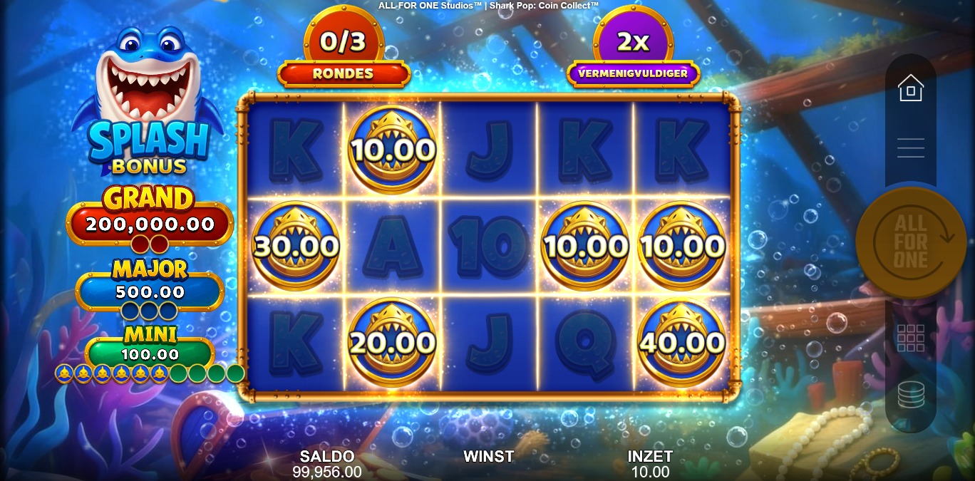 Shark Pop Coin Collect bonus met blauwe Splash Coins