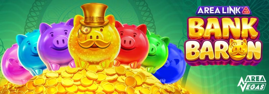 Area Link Bank Baron met de gouden baron en zes gekleurde spaarvarkens