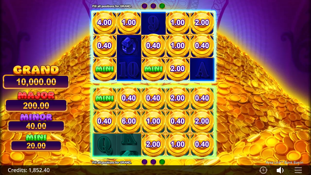 Twee gescheiden Area Link-grids met geldprijzen en Mini-jackpots