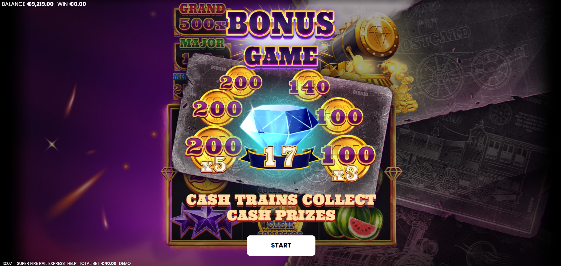 Bonus Game geactiveerd met Cash Trains en geldprijzen