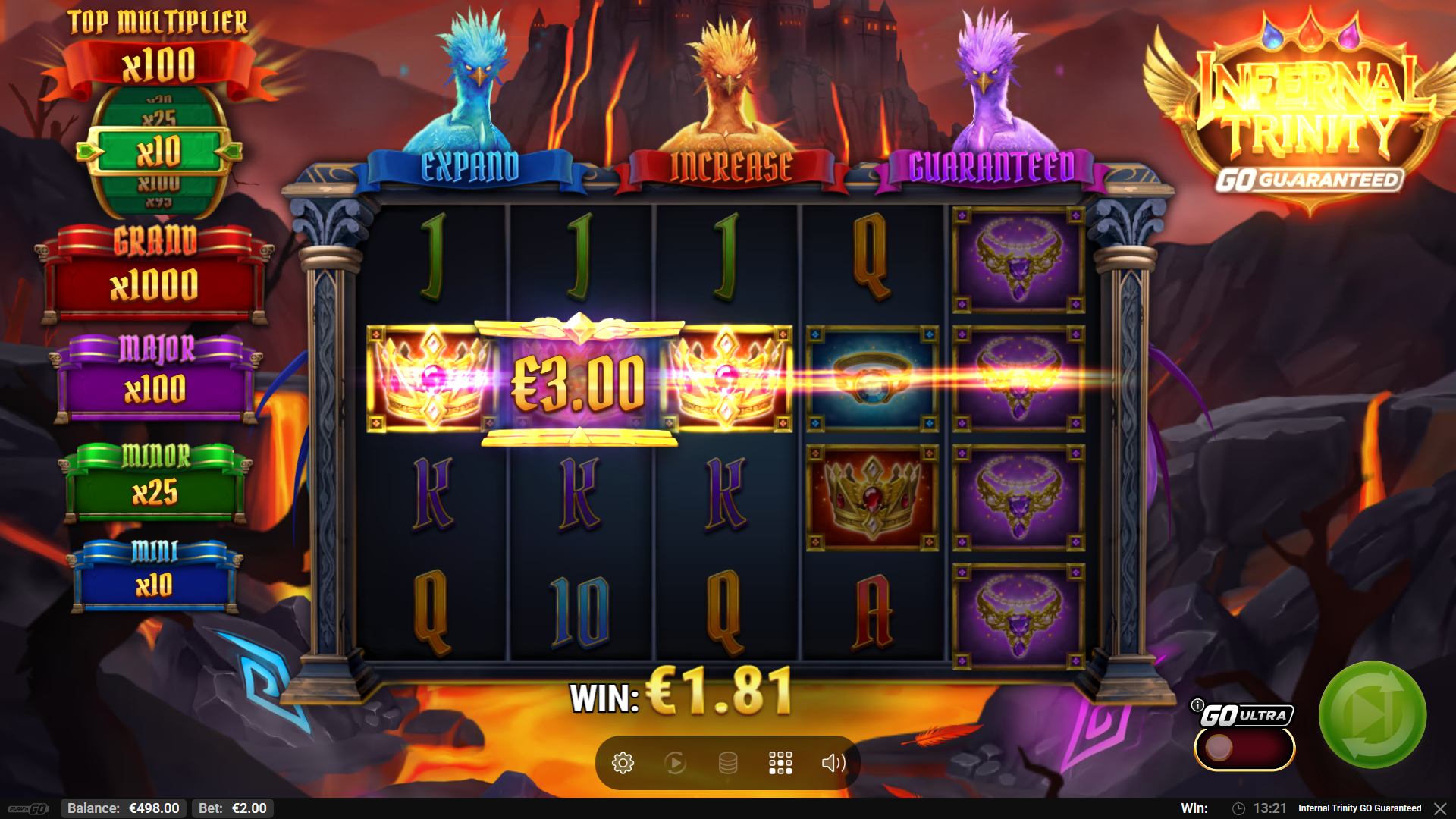 Wild, Tear Scatter en Coin-symbolen van Infernal Trinity GO Guaranteed