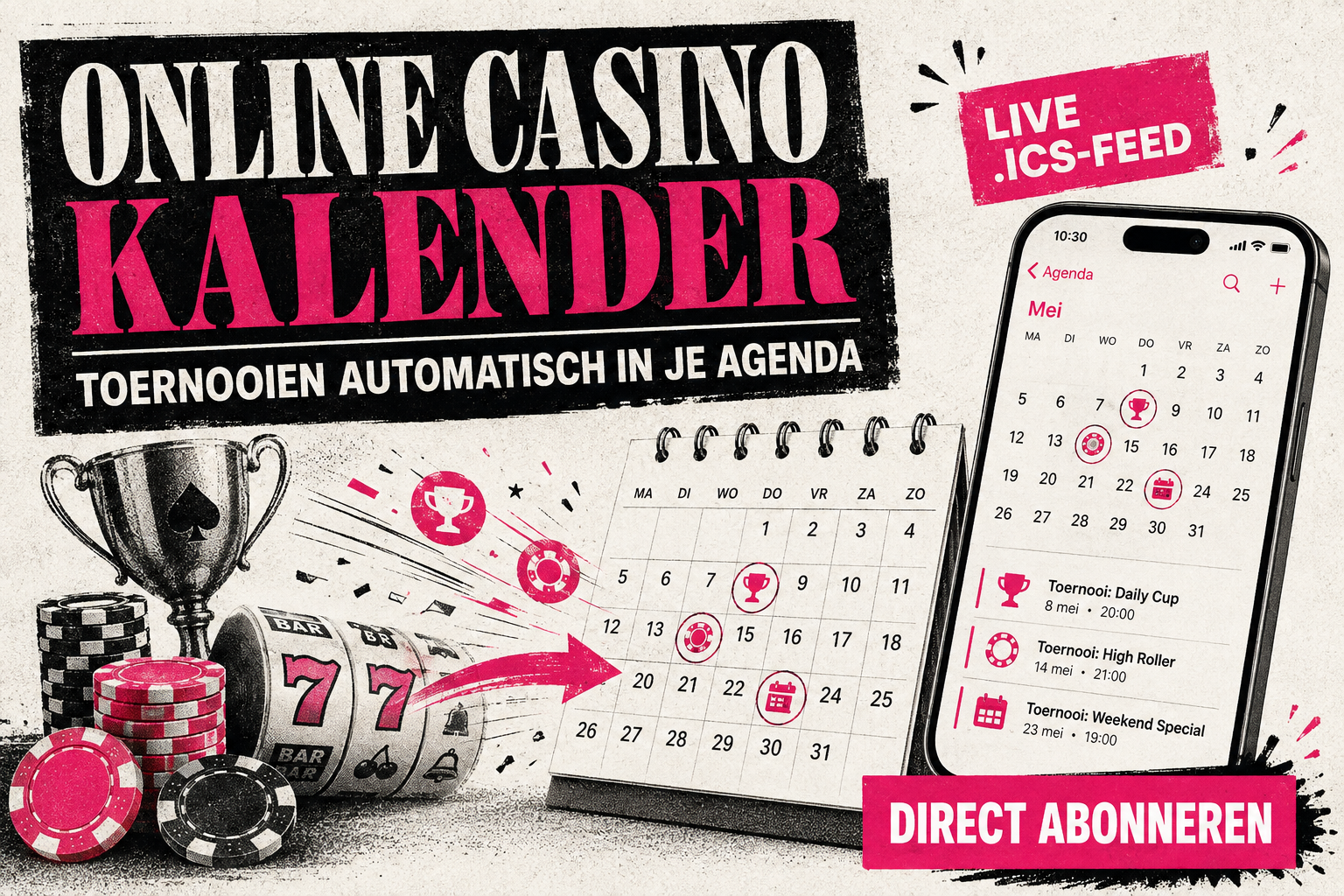 Online casino kalender met automatische casino toernooien en agenda synchronisatie