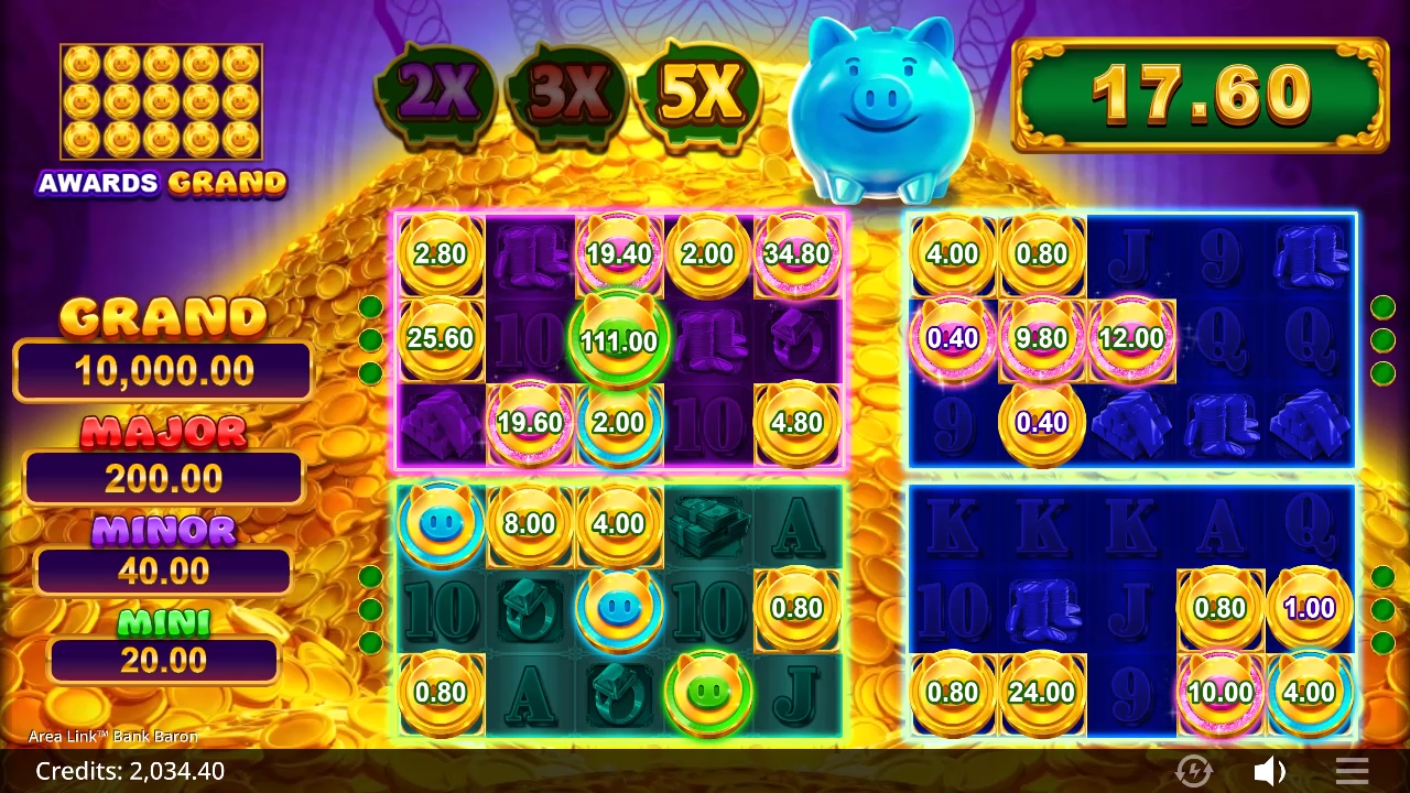 Winnende Area Link-feature op vier grids met gecombineerde Piggy Bank Upgrades