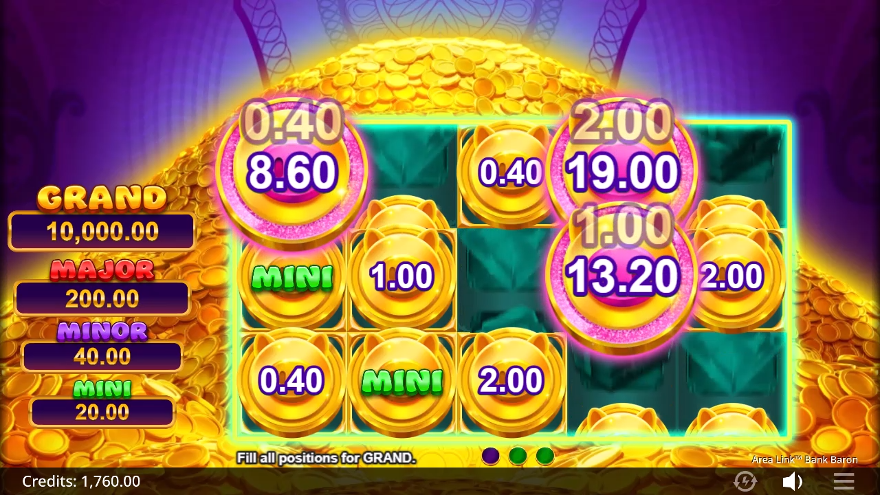 Roze Coin-symbolen met verhoogde prijswaarden en twee Mini-jackpots