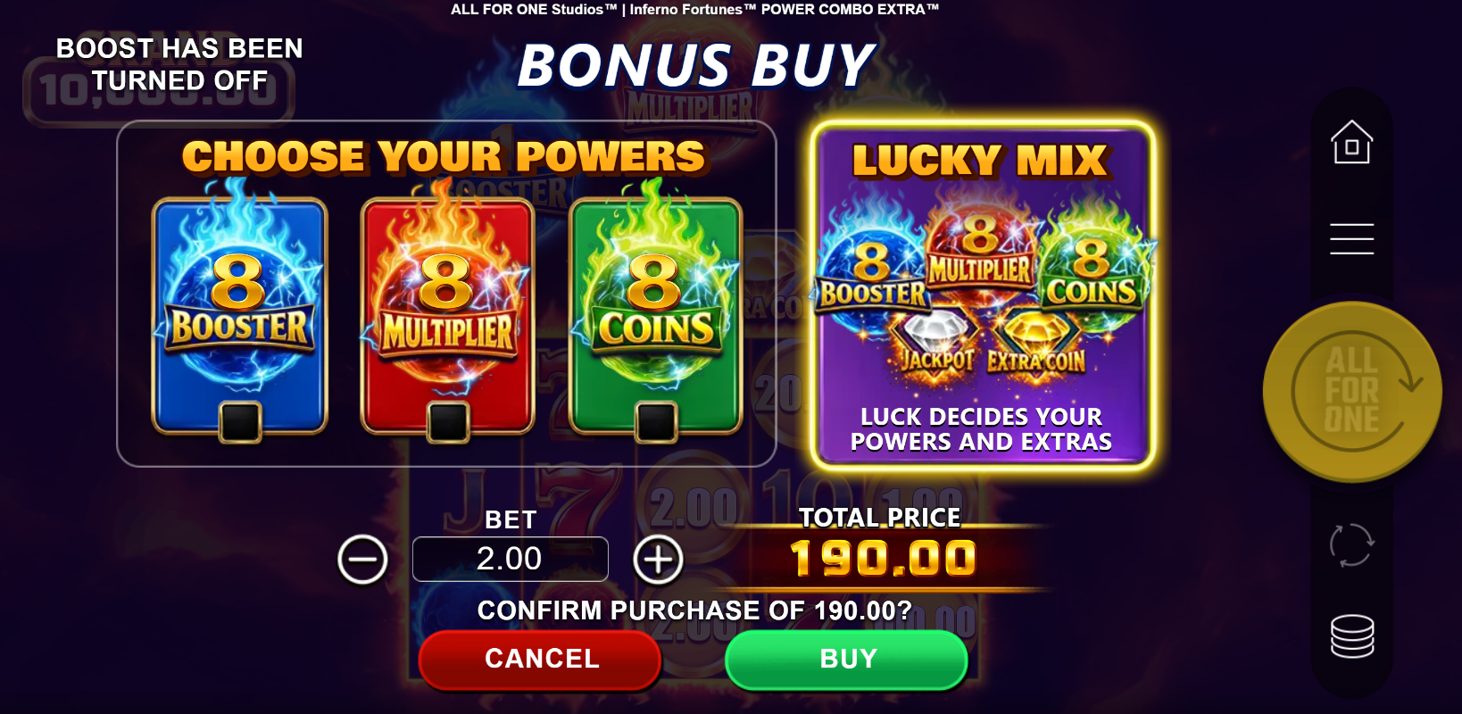 Inferno Fortunes Power Combo Extra &ndash; internationaal Bonus Buy-menu